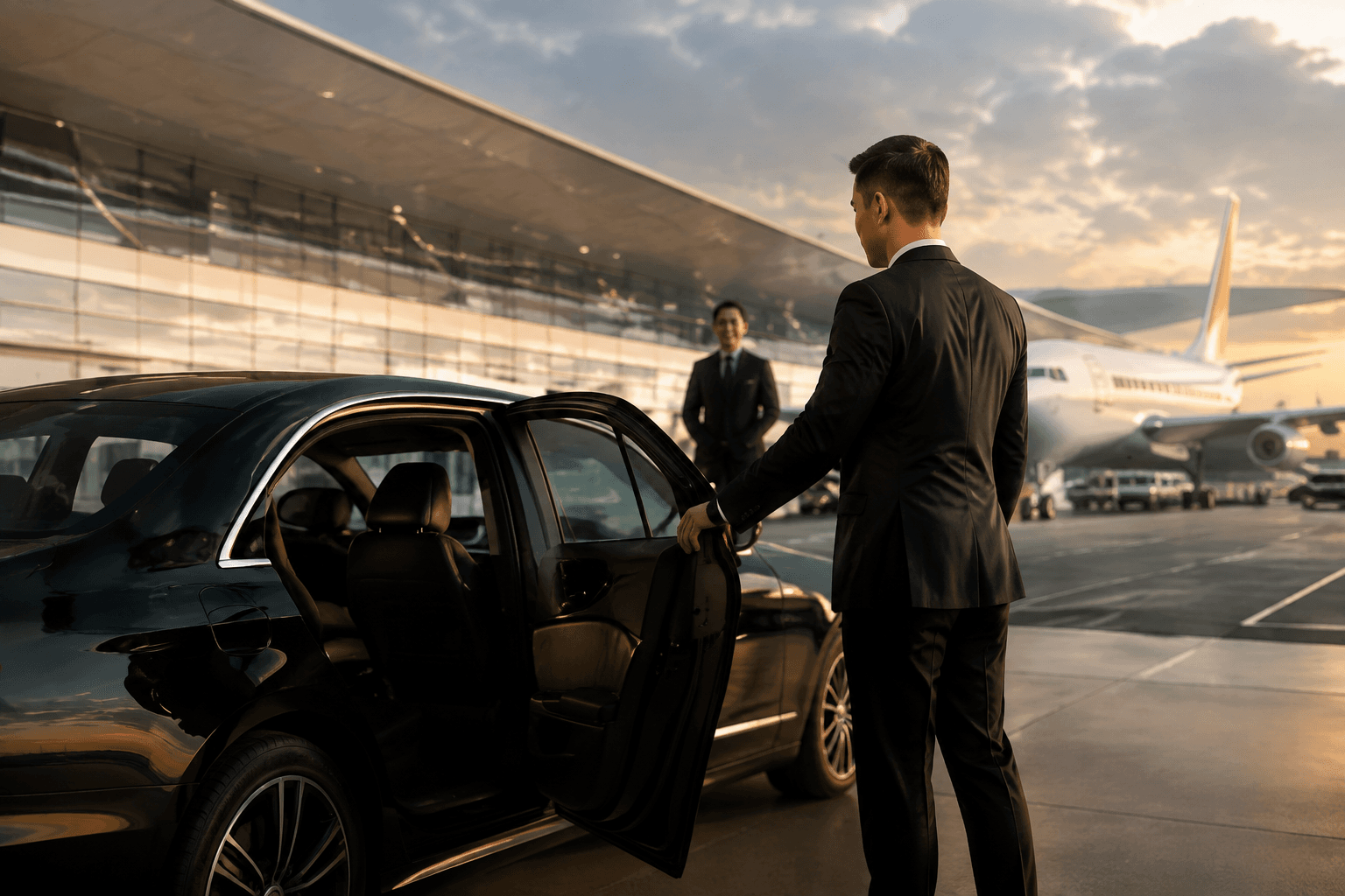 Illustrative airport transfer with a driver